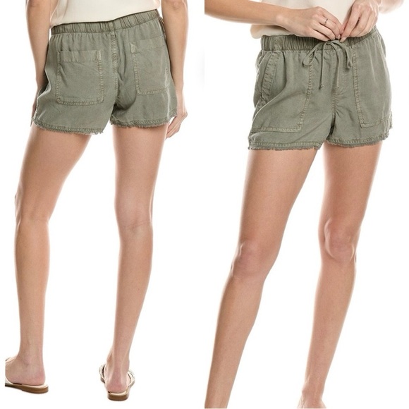 BELLA DAHL Frayed Hem Pocket Dark Olive Short Sz L - Picture 1 of 5